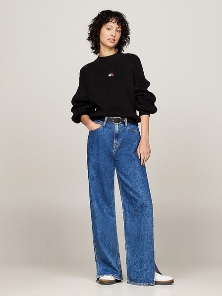 Tommy Jeans Pulover negru pentru femei Tommy Jeans Badge Rib-Knit Black
