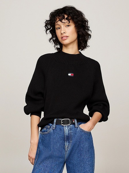 Tommy Jeans Pulover negru pentru femei Tommy Jeans Badge Rib-Knit Black