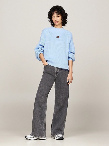 Tommy Jeans Pulover albastru deschis pentru femei Tommy Jeans Badge Rib-Knit Vessel Blue