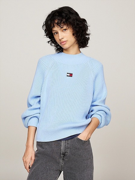 Tommy Jeans Pulover albastru deschis pentru femei Tommy Jeans Badge Rib-Knit Vessel Blue