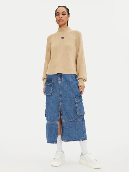 Tommy Jeans Pulover bej pentru femei Tommy Jeans Badge Rib-Knit Gentle Gold