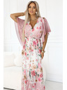 numoco Rochii maxi lejere cu înfășurare și imprimeu floral cu trandafiri roz