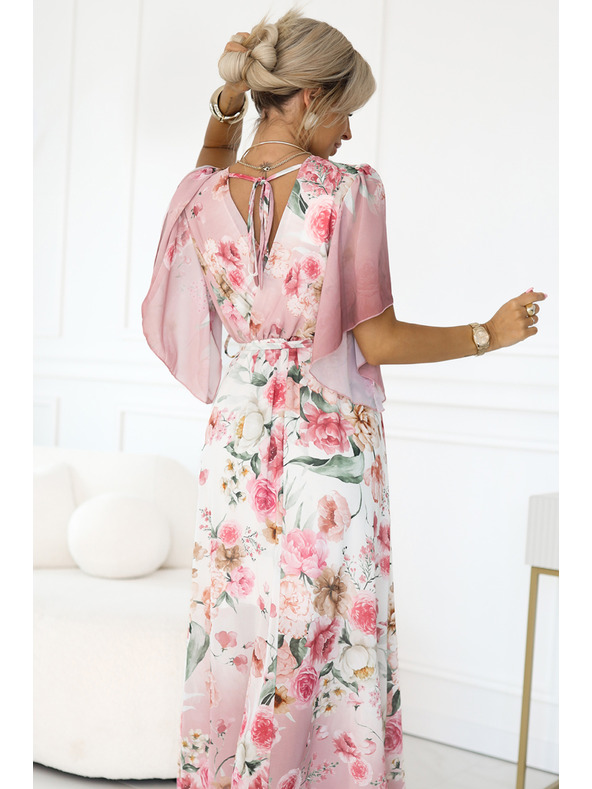 numoco Rochii maxi lejere cu înfășurare și imprimeu floral cu trandafiri roz