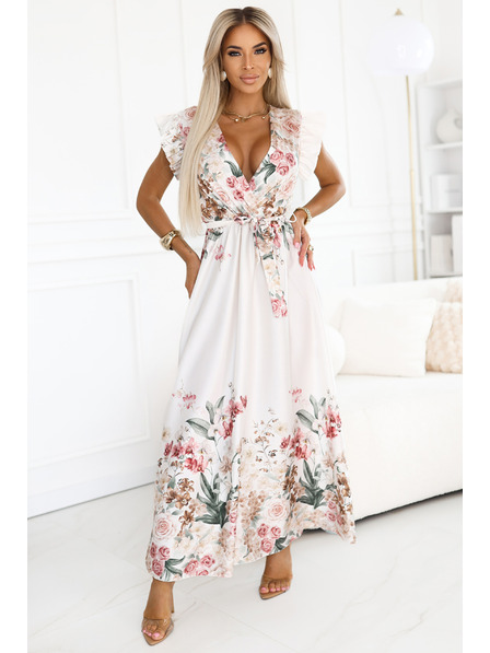 numoco Rochie maxi din satin cu decolteu adânc și model ombré floral