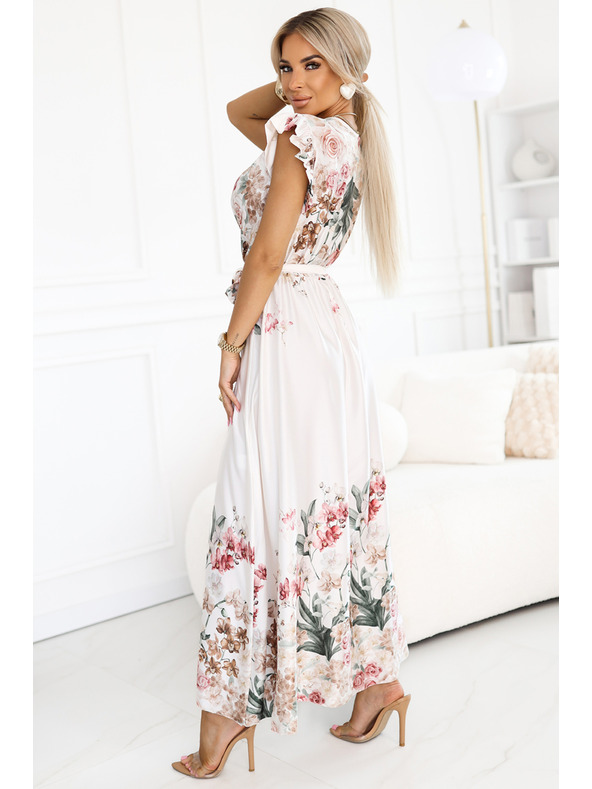 numoco Rochie maxi din satin cu decolteu adânc și model ombré floral