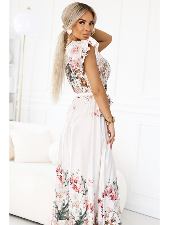 numoco Rochie maxi din satin cu decolteu adânc și model ombré floral