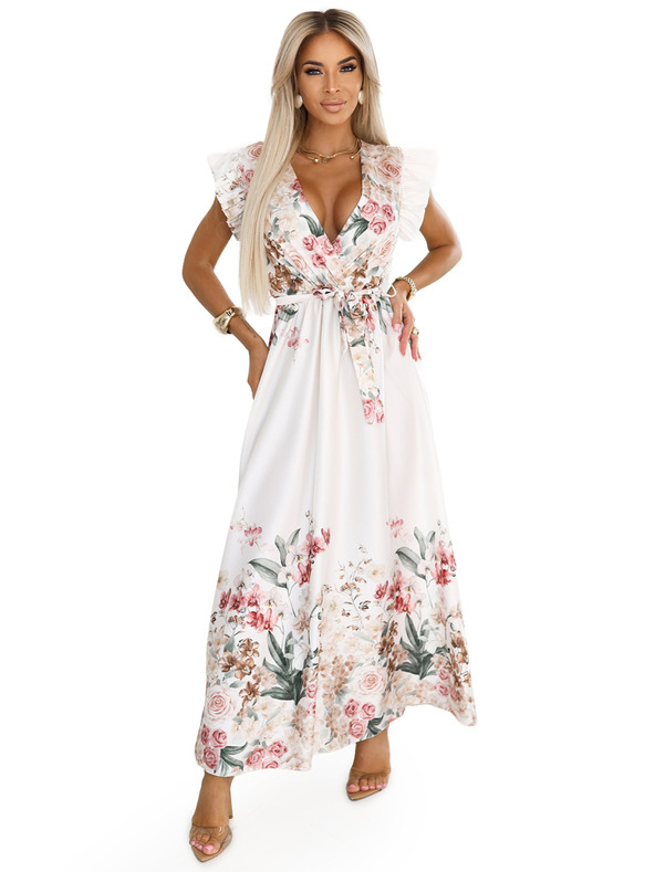 numoco Rochie maxi din satin cu decolteu adânc și model ombré floral