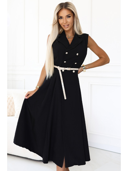 numoco Rochie midi elegantă tip cămașă cu nasturi aurii și centură