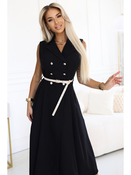 numoco Rochie midi elegantă tip cămașă cu nasturi aurii și centură