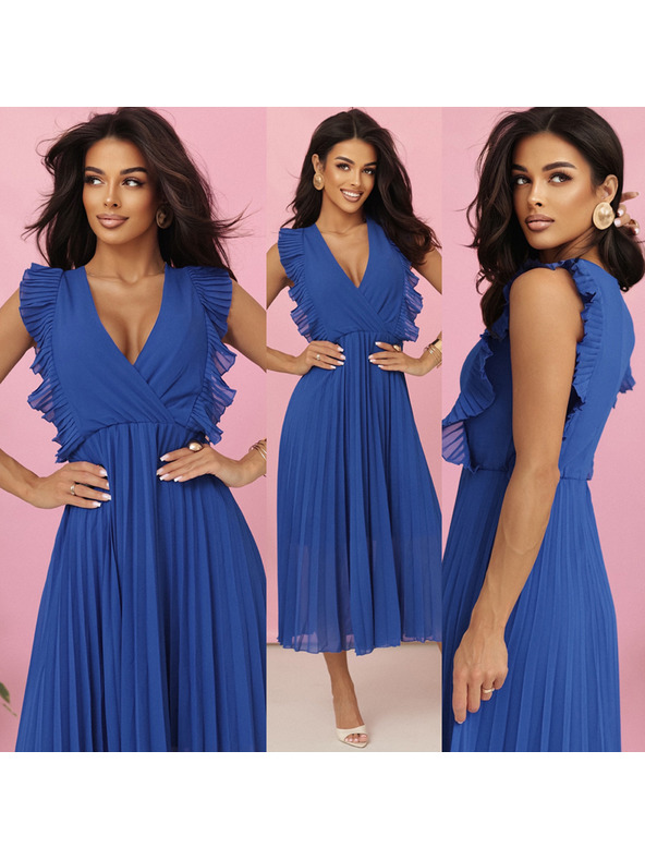 numoco Rochie EMILY plisată cu volănașe și decolteu