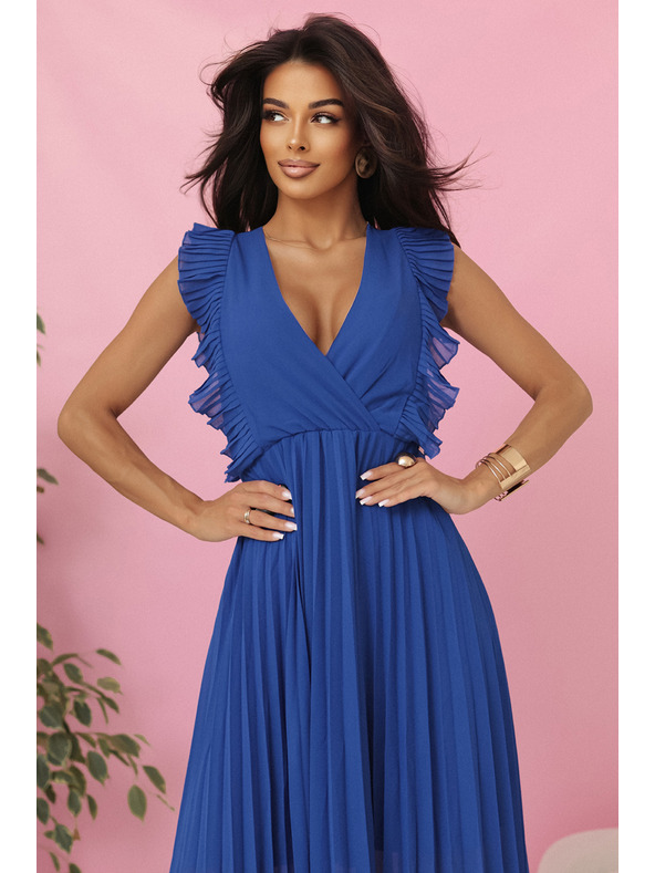 numoco Rochie EMILY plisată cu volănașe și decolteu