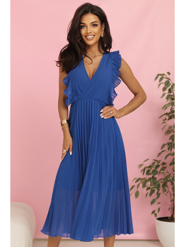 numoco Rochie EMILY plisată cu volănașe și decolteu