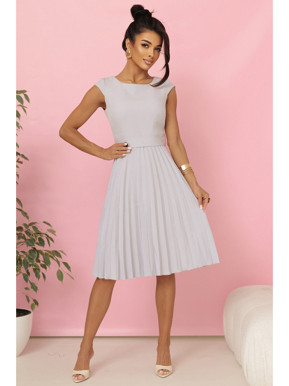 numoco Rochie LILA plisată cu mânecă scurtă și centură