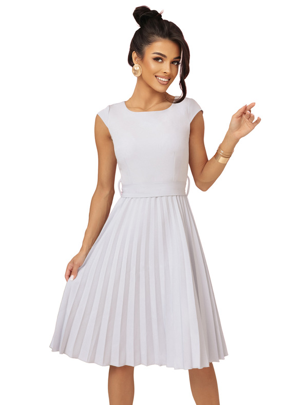 numoco Rochie LILA plisată cu mânecă scurtă și centură