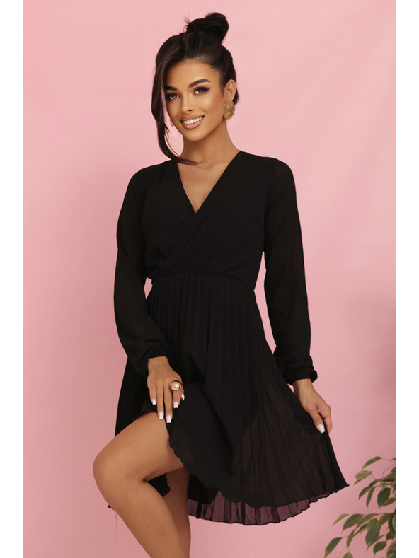 numoco Rochie plisată ISABELLE cu mânecă lungă și decolteu