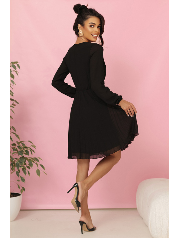 numoco Rochie plisată ISABELLE cu mânecă lungă și decolteu