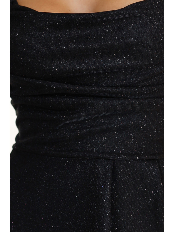 numoco Rochie lungă neagră strălucitoare cu șnuruit tip corset în spate