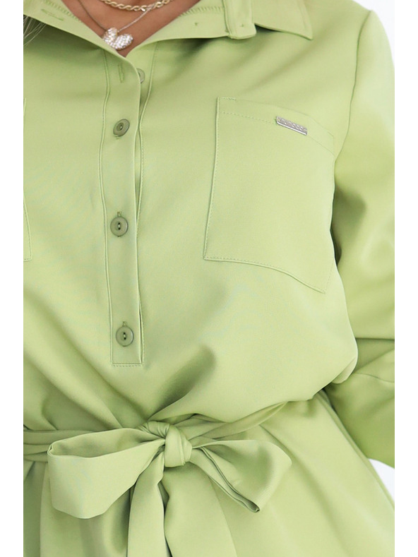 numoco Rochie tip cămașă CAMILLE de culoare măslie cu buzunare și șnuruit