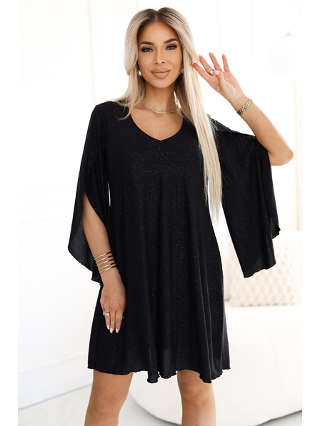 numoco Rochie elegantă cu mâneci fluture - neagră cu sclipici
