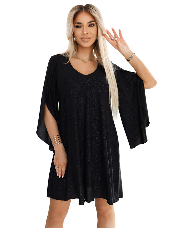 numoco Rochie elegantă cu mâneci fluture - neagră cu sclipici