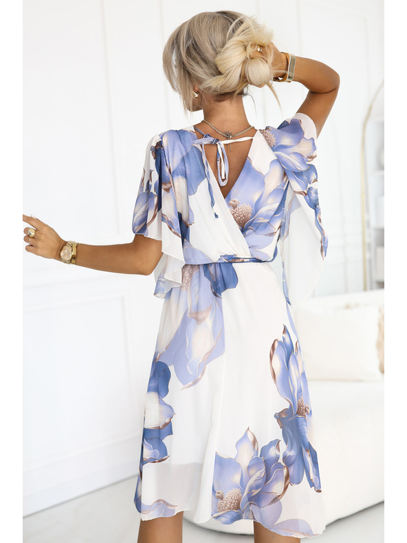 numoco Rochie romantică cu decolteu plisat și mâneci ușoare