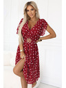 numoco Rochie senzuale de culoare vișinie cu buline albe și centură decorativă
