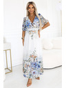 numoco Rochie maxi ușoară CELINA cu decolteu în V, centură și imprimeu floral ombré