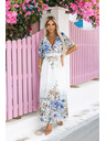numoco Rochie maxi ușoară CELINA cu decolteu în V, centură și imprimeu floral ombré