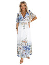 numoco Rochie maxi ușoară CELINA cu decolteu în V, centură și imprimeu floral ombré