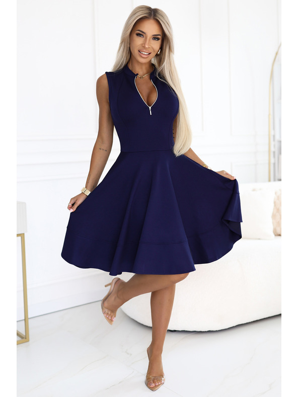 numoco Rochie exclusivă cu tivul lărgit și fermoar auriu