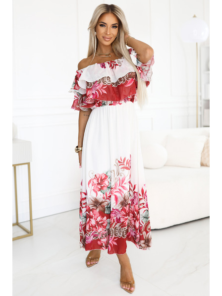 numoco Rochie lungă de vară cu imprimeu floral roșu ombré