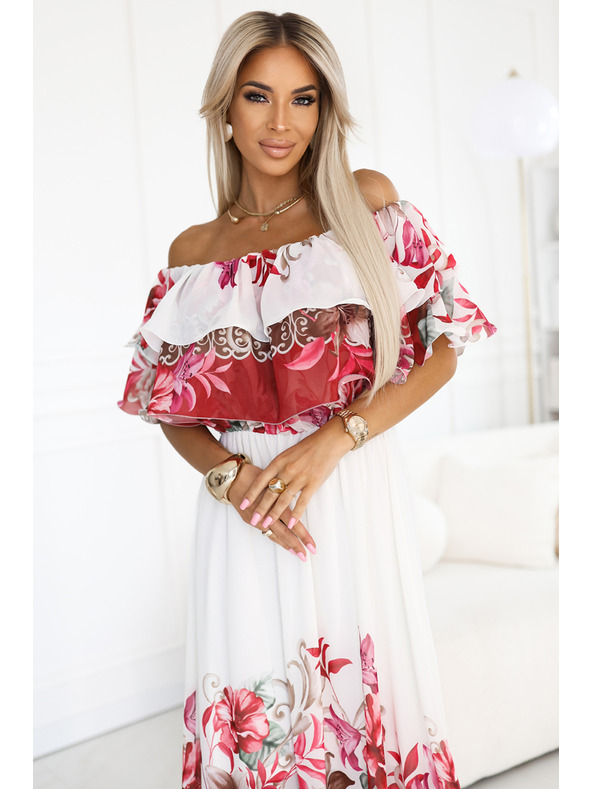 numoco Rochie lungă de vară cu imprimeu floral roșu ombré