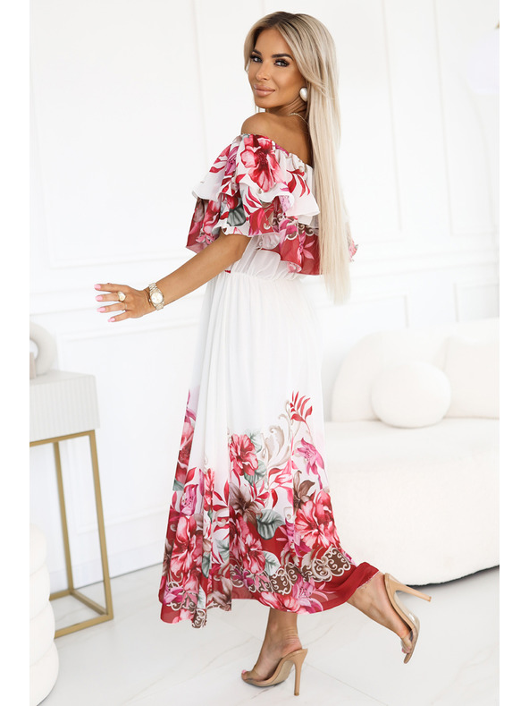 numoco Rochie lungă de vară cu imprimeu floral roșu ombré