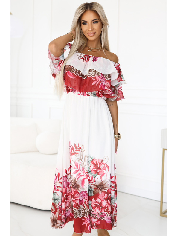 numoco Rochie lungă de vară cu imprimeu floral roșu ombré