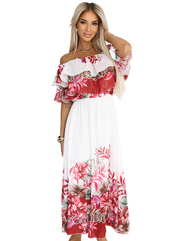 numoco Rochie lungă de vară cu imprimeu floral roșu ombré