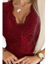 numoco Rochie dantelată mulată cu mâneci scurte și decolteu