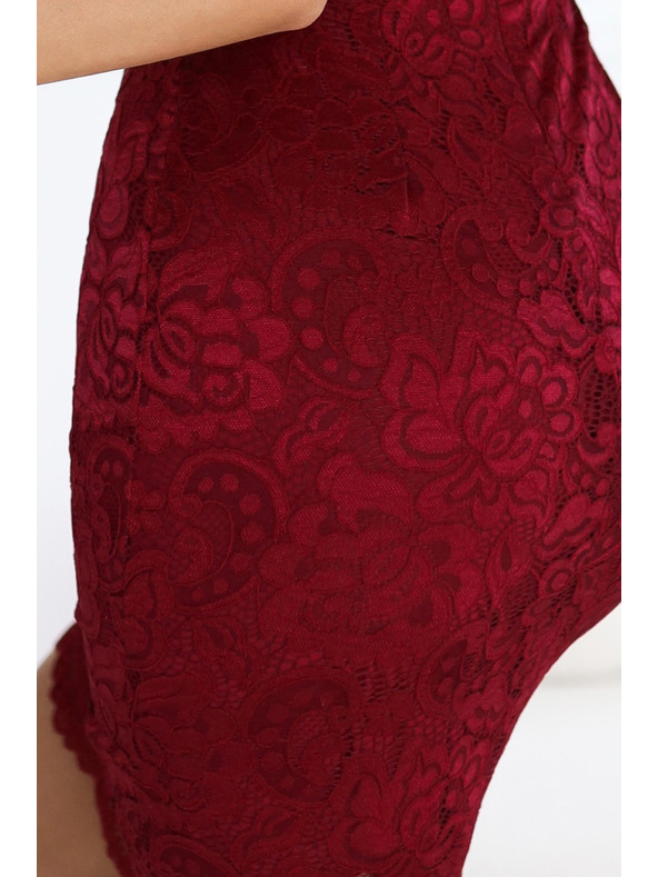 numoco Rochie dantelată mulată cu mâneci scurte și decolteu