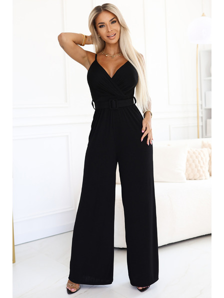 numoco Salopetă elegantă cu decolteu încrucișat, pantaloni largi și centură