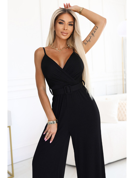 numoco Salopetă elegantă cu decolteu încrucișat, pantaloni largi și centură