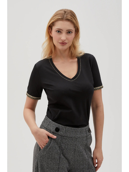 Moodo Tricou basic negru cu decolteu în V