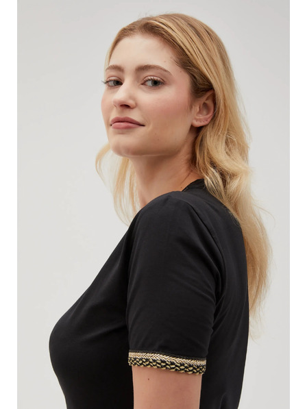 Moodo Tricou basic negru cu decolteu în V