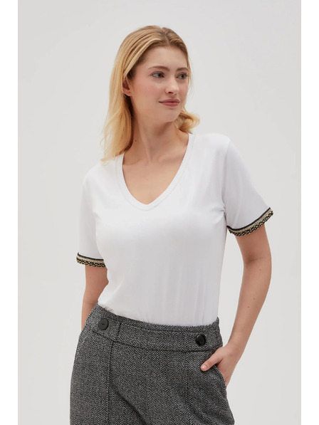 Moodo Tricou basic alb cu decolteu în V