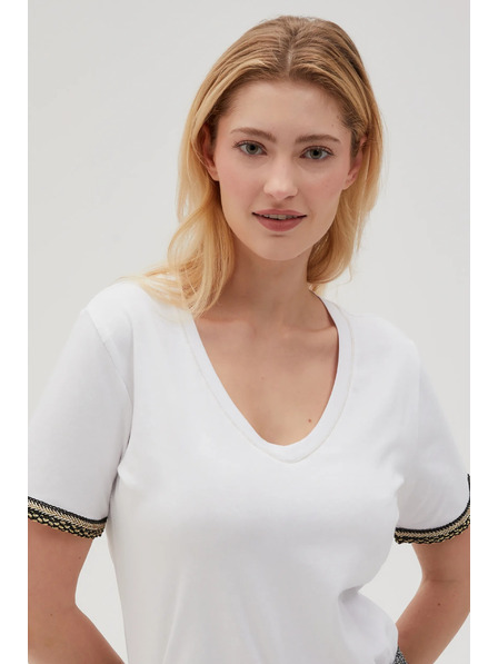 Moodo Tricou basic alb cu decolteu în V