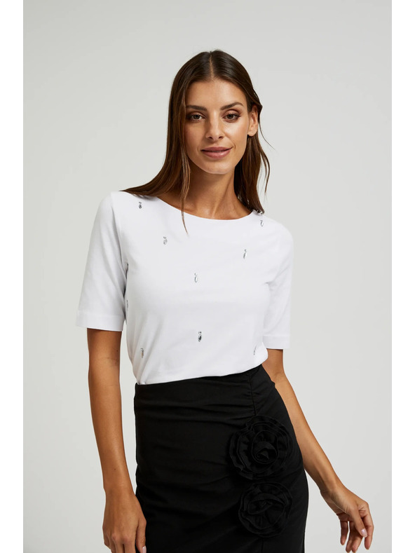 Moodo Tricou basic alb cu mânecă trei sferturi