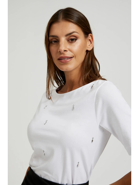 Moodo Tricou basic alb cu mânecă trei sferturi