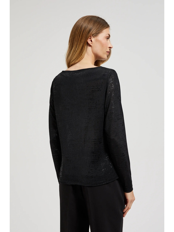 Moodo Bluză neagră cu decolteu pliat și mânecă lungă