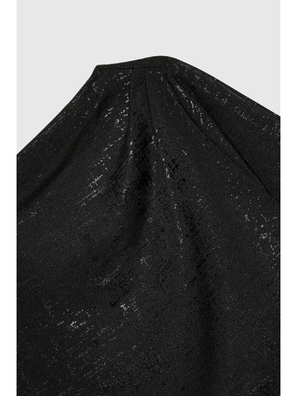 Moodo Bluză neagră cu decolteu pliat și mânecă lungă