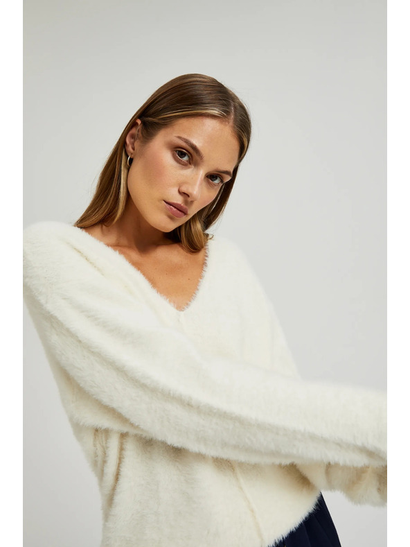 Moodo Pulover alb cu decolteu în V