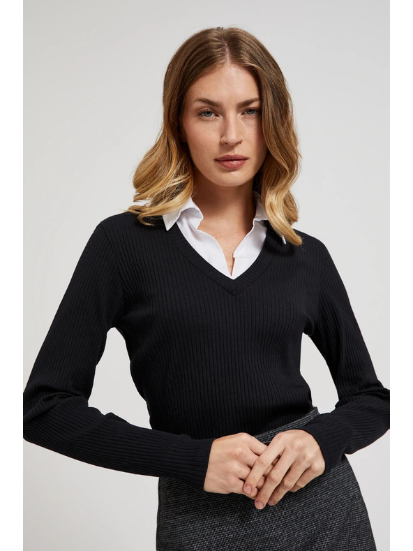 Moodo Top negru pentru femei cu mânecă lungă