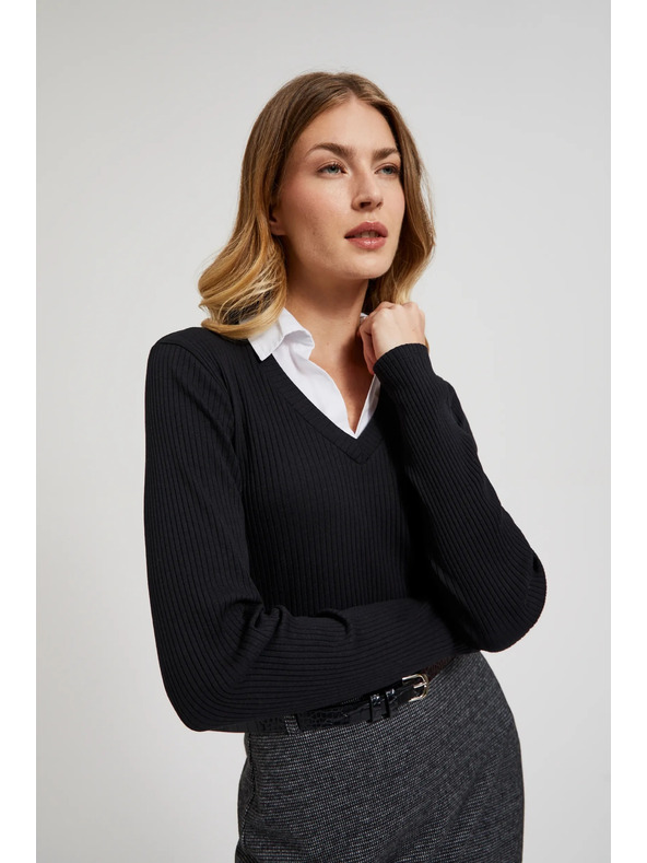 Moodo Top negru pentru femei cu mânecă lungă